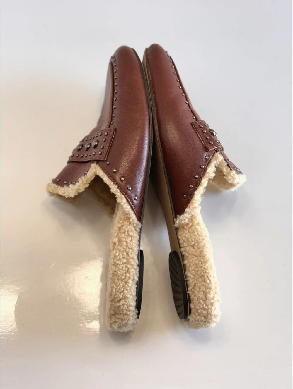 Vince Camuto Alvintal Faux Fur Studded Mules Women's Sz 8M Brown Leather Comfort